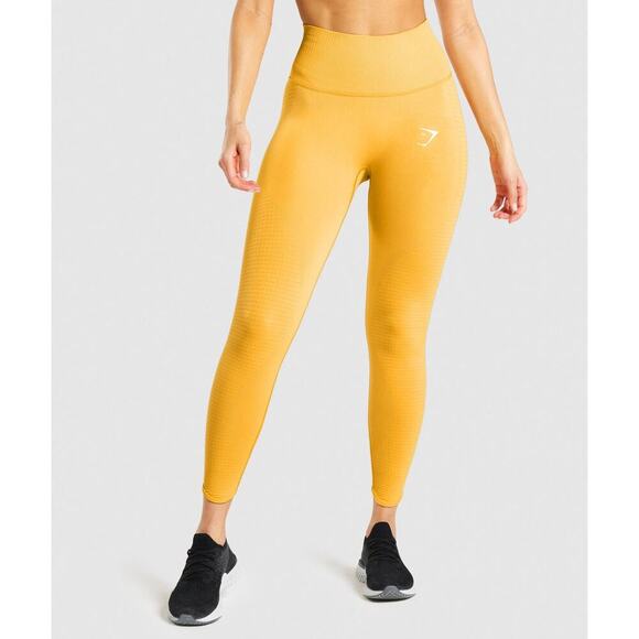 Gymshark Vital Rise Seamless Leggings Size Medium Yellow Marl High Rise Ruched - Picture 1 of 12